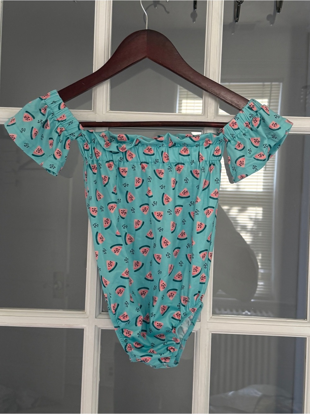 BAILEY'S BLOSSOMS Toddler Girl's Watermelon Print Off Shoulder Bodysuit Size 3T